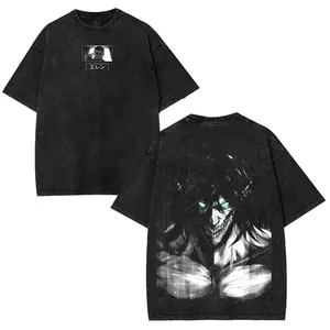 Attack On Titans Anime Manga 2 sided Washed T-shirt Menswear 90s Casual men's Top Soft graphic tee