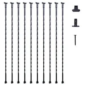 VEVOR Staircase Metal Balusters,  44'' x 1/2" Galvanized Steel Decorative Banister Spindles, 10 Pack Deck Baluster with Hollow Twists, Satin Black Spiral Stair Railing with Shoes & Screws