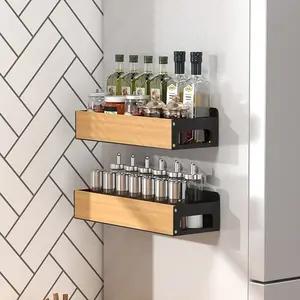 Wall Mounted Kitchen Storage Rack, Magnetic Spice Organizer, Easy Installation No Drill Shelving for Refrigerator & Cabinet Storage, Wall Mounted Shelf