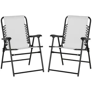 Outsunny Set of 2 Patio Folding Chairs, Outdoor Bungee Sling Chairs w/ Armrests, Portable Lawn Chairs for Camping, Garden, Pool, Beach, Backyard, Gray