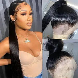 Bling Hair 360 Transparent Lace Front Wigs Real Hair Straight Frontal Wigs 180% Density 360 Full Lace Wigs Real Hair For Women Real Hair Ponytail Wigs 24 26 28 Inch