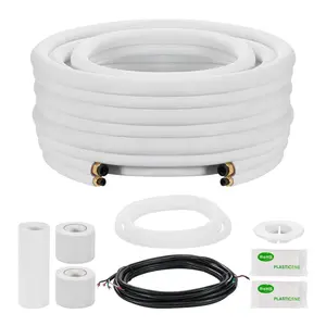 VEVOR 50ft Mini Split Line Set, 1/4 1/2 OD AC Copper Tubing Pipe, 3/8 White PE Thickened Insulated Coil with Flared Nuts, Rich Fittings, for Mini Split Air Conditioner HVAC or Heat Pump System