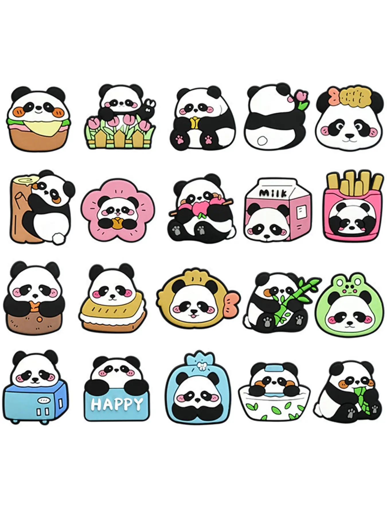 20 Piece Panda Cute Shoe Charms For Bubble Slides Clogs Sandals, Decorative Shoe Accessories PVC Shoe Decorations Accessories Buckle For Christmas Birthday Gifts