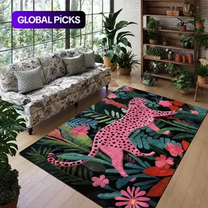 European Luxury Colorblock Jungle Leopard Print Animal Printed Rug, Bohemian Area Rug, Foldable Washable Non-Slip Plush Carpet, Living Room Bedroom Hallway Entrance Mat