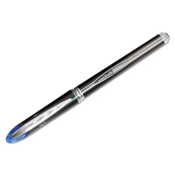 Uni-Ball VISION Stick Roller Ball Writing Pen - 0.5 mm Super-Fine Tip, Blue Waterproof Visible Ink, Blue Barrel with Metallic Cap, Smooth-Write Tool for DIY Woodwork Projects, Writing Pens