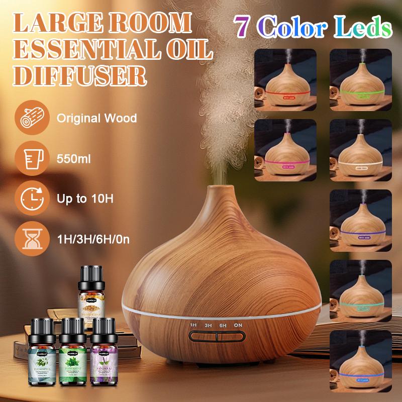 AESHORY Essential Oil Diffuser 550ml, Aroma Diffuser with 12PC Essential Oil Timer Cool Mist Humidifier for Large Room