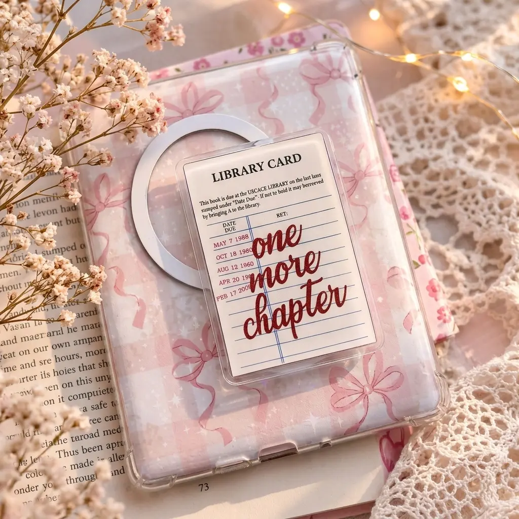 "One More Chapter" Library Card Phone Grip - Aesthetic Bookish Acrylic Griptok for Kindle & iPhone "One More Chapter" Library Card Phone Grip - Aesthetic Bookish Acrylic Griptok for Kindle & iPhone