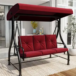 AECOJOY Outdoor Patio Swing Bed with Adjustable Backrest & Canopy 2-in-1 Convertible Patio Swing Set Standing Swing for Comfortable Outdoor Time