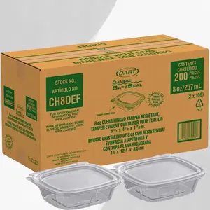Dart 8 Oz Clear Tamper Resistant Tamper Evident Hinged Container with Flat Lid 200 Case Kitchen Utensils CH8DEF