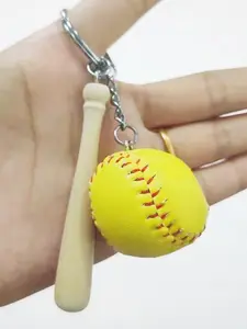 Creative Wooden Baseball Keychain Set, Mini Baseball Bat Keychain, Sports Memorial Gift, Craft Bag Charm, Two-Piece Keychain