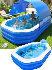 2026 Inflatable Pool with Canopy, Large Inflatable Pool for Kids,Adults, Blow Up Pools with Seats,Oversize Thickened 118"x75"x22"Inflatable Swimming Pools, Kids Pool for Backyard,Ocean Theme