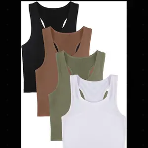 Basic Workout Crop Tank Tops - 4 Pieces Soft Cotton and Spandex Top with Racerback Design, Comfortable Fit for Yoga, Running & More