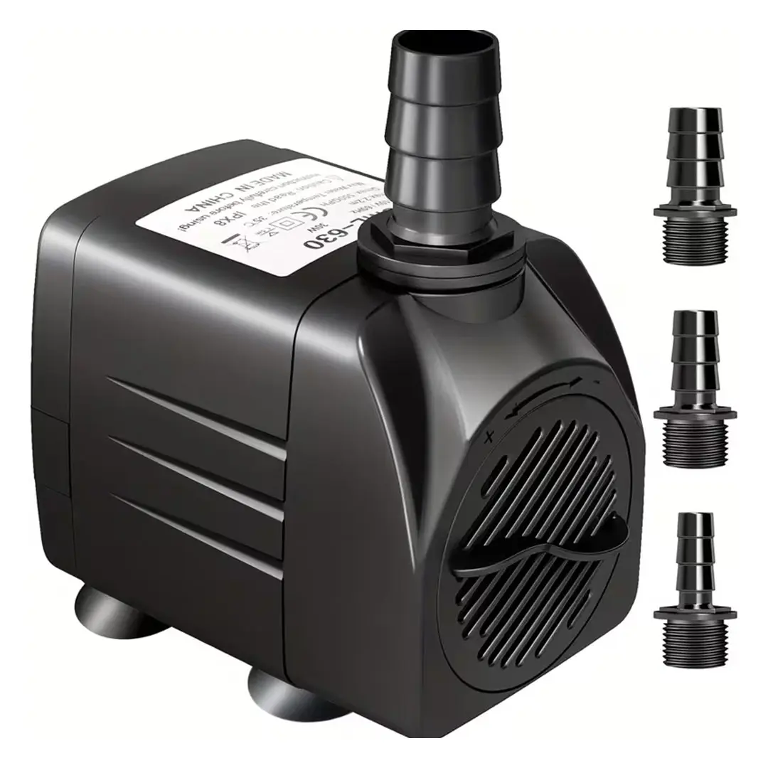 Energy-Efficient Motor Submersible Water Pump (550GPH/2000L/H, 30W) with 7.2ft High Lift, 5.9ft Power Cord, 3 Nozzles, Adjustable for Aquarium, Pond, Hydroponics