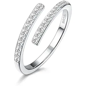 MILACOLATO S925 Sterling Silver Ring for Women Adjustable Cubic Zirconia Ring 2MM CZ Minimalist Open Adjustable Ring Valentine's Day Gift Fine jewelry