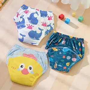 3pcs Baby Training Pants, Cute Cartoon Print, 360 Degree Elastic Waist, Multi-Layer Absorbent, Breathable, Easy to Wear and Remove