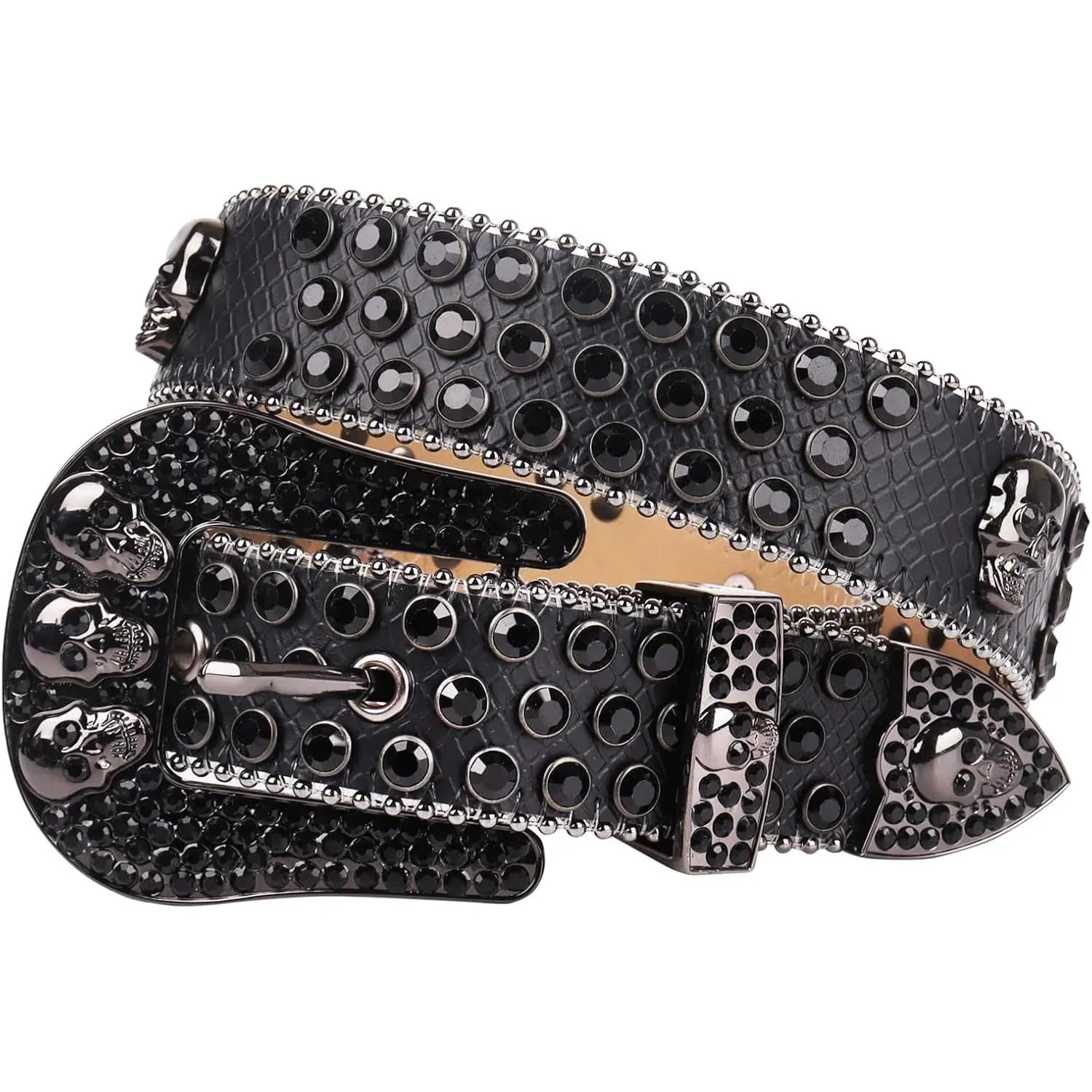 Rhinestones Belt for Men Women, Skulls Belts Western Leather Sparkle Shining Diamond Studded Belts