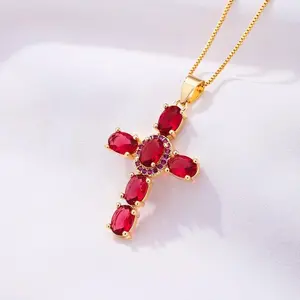 Vintage Millennial Rainbow Cross Necklace Faith Inspired Sparkling Colorful for Women Girls Church Holiday Wear