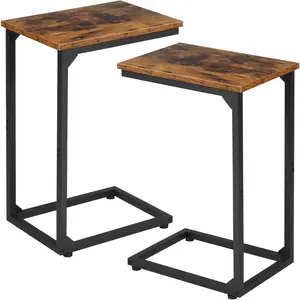 C Shaped End Tables, TV Trays Set of 2 for Living Room, Slide Under Couch Table for Sofa, Bedroom, Small Space, Rustic Brown HET02CBR