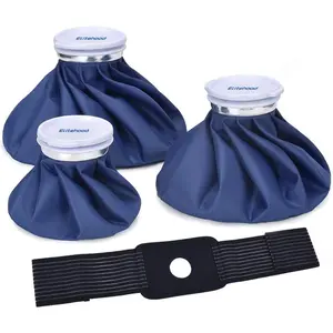 Ice Cold Pack Reusable Ice Bags Hot Water Bag for Injuries, Hot & Cold Therapy and Pain Relief with Elastic Breathable Support Wrap, 4-Pack, 3 Sizes (6"/9"/11"), (for Hot Therapy is 50-60℃)
