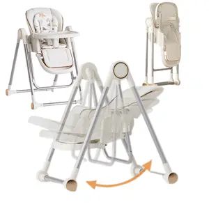 Portable Folding Seat Baby High Chair Foldable 2-in-1 Adjustable Swing Chair with 4 Locking Wheels Double Tray for Babies Toddlers Safe Comfortable Feeding Resting Needs lock