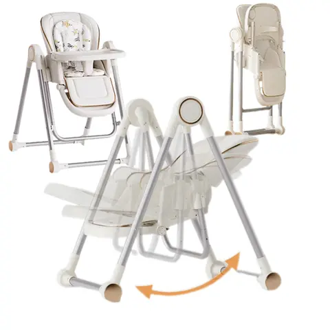 Portable Folding Seat Baby High Chair Foldable 2-in-1 Adjustable Swing Chair with 4 Locking Wheels Double Tray for Babies Toddlers Safe Comfortable Feeding Resting Needs lock