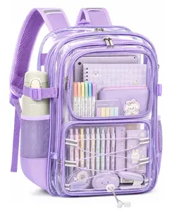 Dakimoe Clear Heavy-Duty Backpack, Stadium-Approved Transparent Waterproof PVC Bookbag with Reinforced Straps & Reflective Details for School, Travel