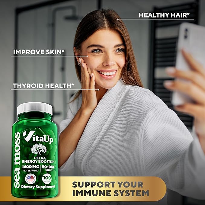 Wildcrafted Irish Sea Moss Capsules with Burdock Root & Bladderwrack - USA Made SeaMoss Pills for Hair, Skin, Thyroid Health - Natural Immune & Energy Support - Sea Moss Pills