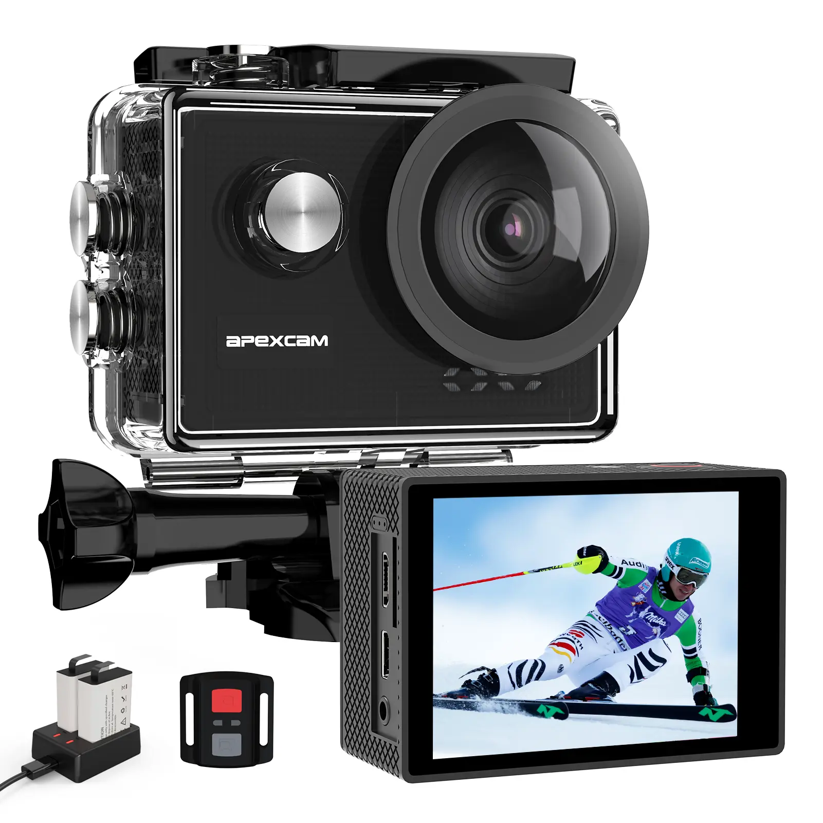 Apexcam 4K 60FPS Action Camera EIS Stabilization 20MP Sports Cam 40M ...