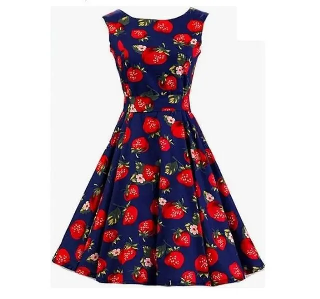Women's Dress Retro Vintage Swing 1950's Short Sleeve Strawberry Print Dress