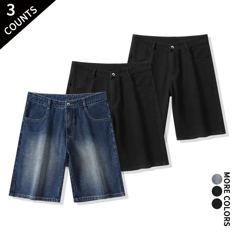 Set of 3 vintage distressed denim mid-length shorts — high-street edgy style that flatters curves; perfect for camping, shopping, and going out—guaranteed head-turning looks. Set of 3 vintage distressed denim mid-length shorts — high-street edgy style that flatters curves; perfect for camping, shopping, and going out—guaranteed head-turning looks.