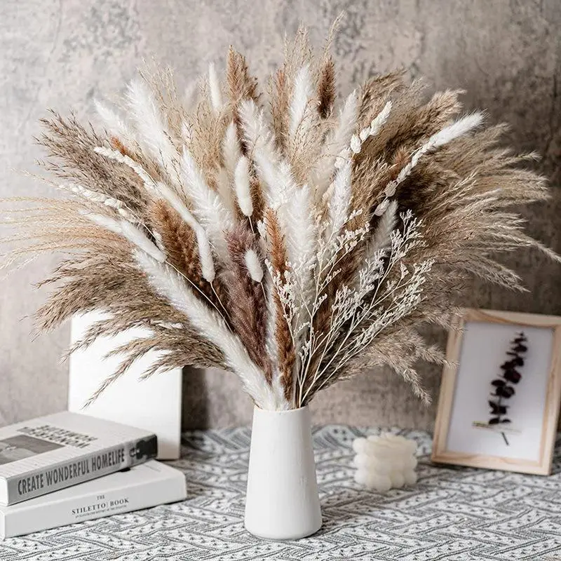 Dried Reed Grass Decoration, 50pcs/set Fluffy Reed Grass Bouquet, Plant Decoration for Flower Arrangement, Wedding, Coffee Table, Home Decor