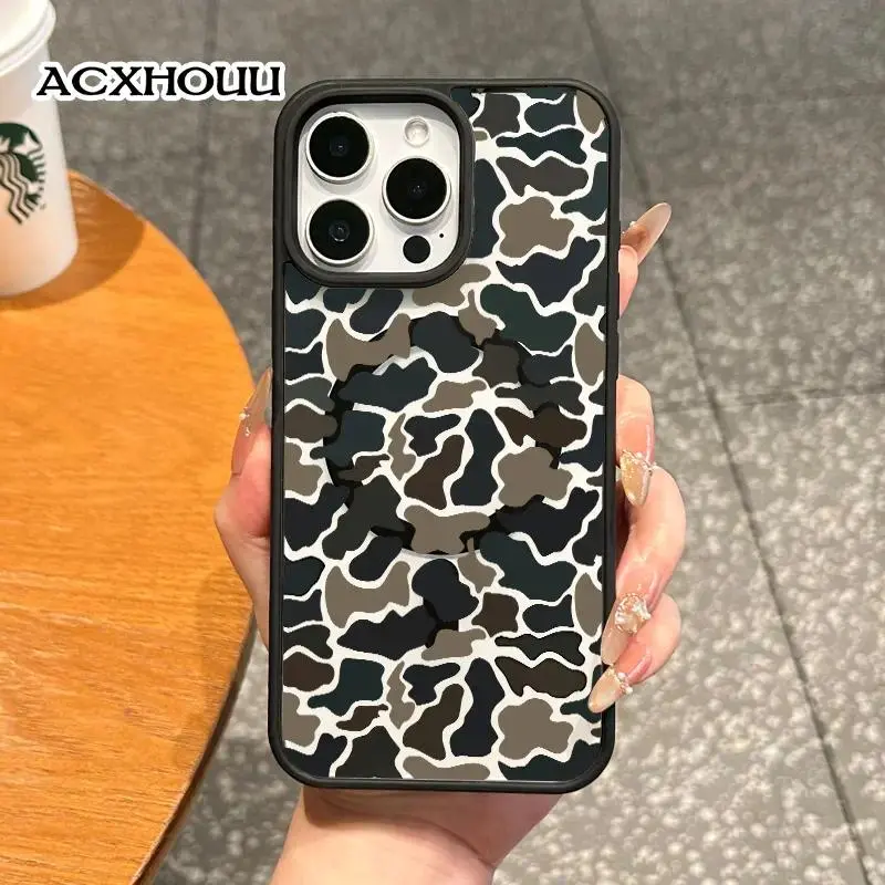 Summerwins Vintage Dark Camouflage Magnetic Silicone TPU iPhone Case - Shockproof, Aesthetic, Lightweight, Scratch-Resistant Electronic Casing for iPhone 17,16 E Pro Max,15 Plus,14 Plus,13,12,11,XS,XR - Protection Accessory