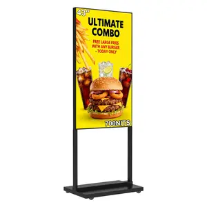 43 Inch Monitor Floor Standing Digital Signage, 700nits High Brightness Advertising Display, Digital Signage with CMS/U-Disk Plug&Play, Split Screen, 7/24 Timer Switch,HDMI/USB/WiFi/Android OS