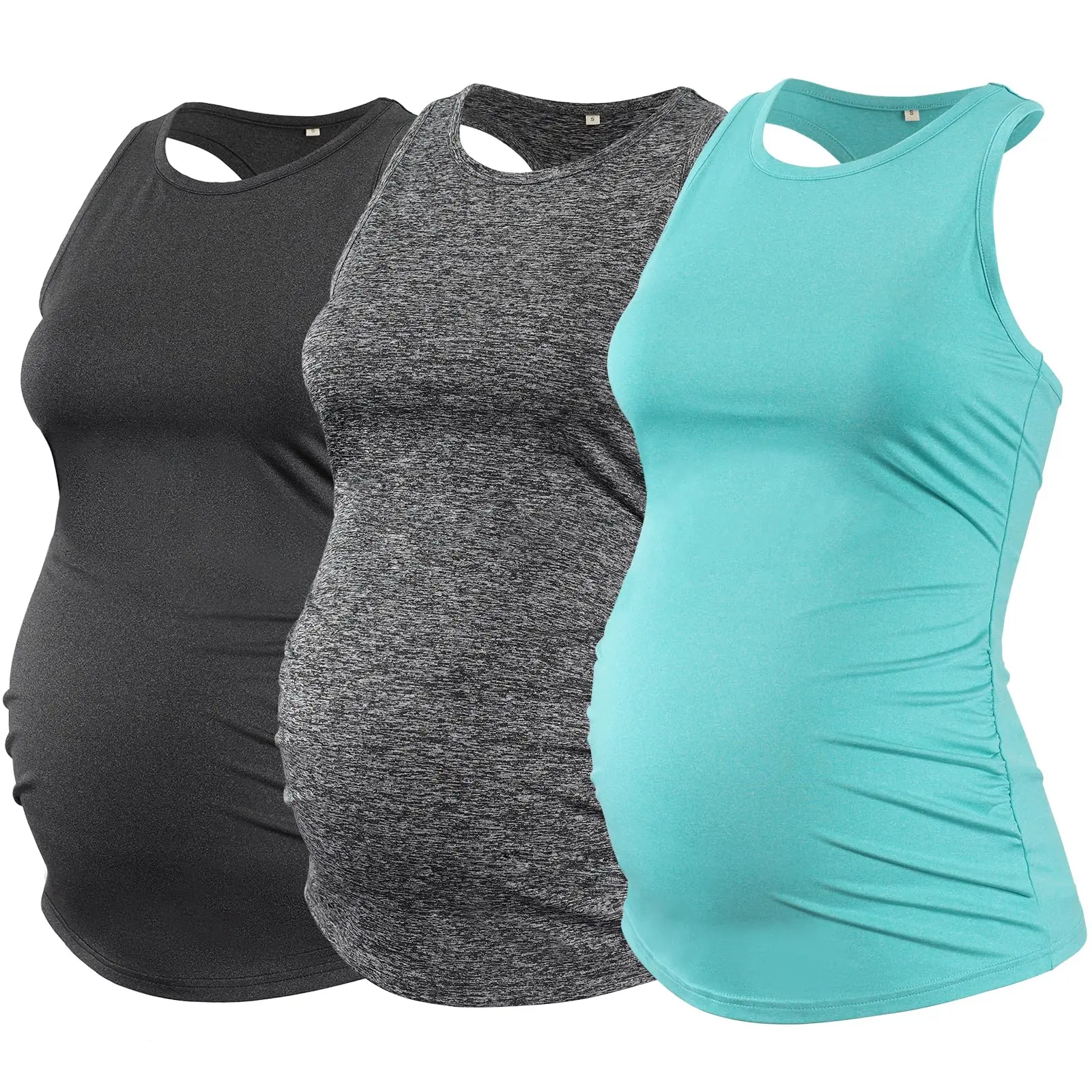 ECAVUS Women's 3-Pack Maternity Tank Tops - Sleeveless Racerback Sport Shirts, Casual Fit Maternity, Pregnancy Clothes, Athletic Yoga Support Tops