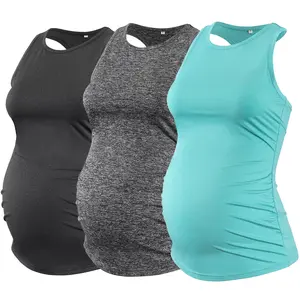 Ecavus Women's 3-Pack Maternity Tank Tops - Sleeveless Racerback Sport Shirts, Casual Fit Maternity, Pregnancy Clothes, Athletic Yoga Support Tops