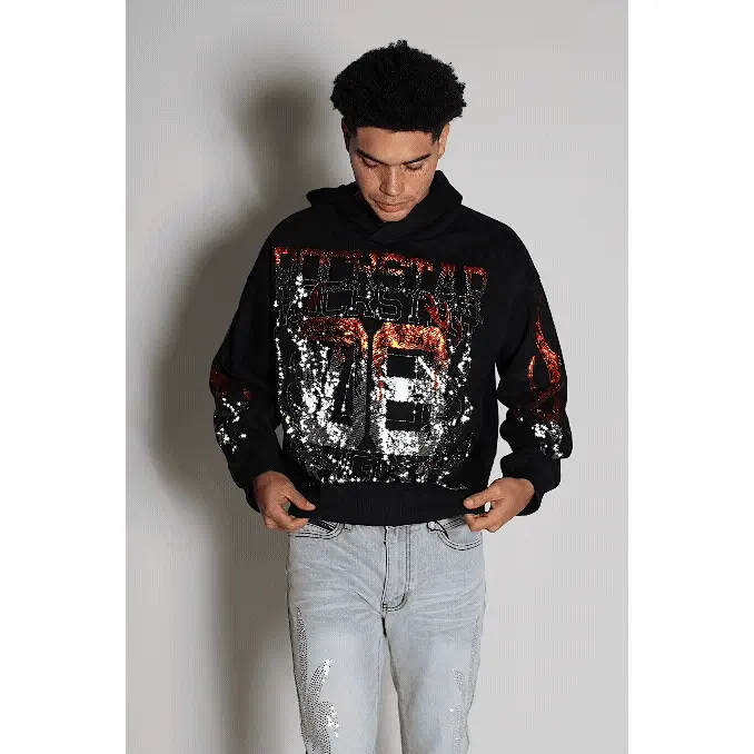 Veyene Black Rhinestone Oversized Hoodie