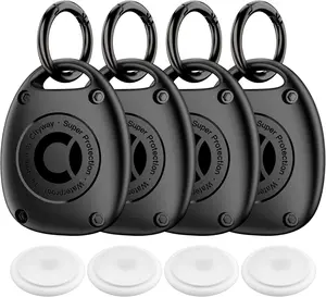 (4 Pack) for AirTag Keychain Holder Case | IPX8 Waterproof, Ultra-Compact | Portable for Air Tag Holder Cover for Backpack, Keys, Luggage - Black