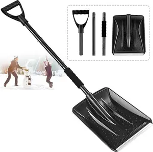 Snow Shovel for Car and Driveway, 42.5 Inch Foldable Lightweight Aluminum Alloy Ice Scraper, Heavy Duty Ergonomic Handle for Emergency Snow Removal, Garden, Black