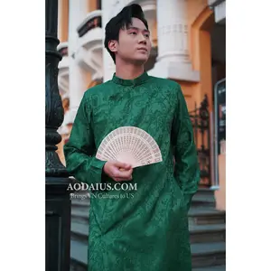 Green Ao Dai Top for Men | Vietnamese Men Dress O59