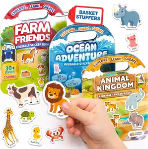 Reusable Sticker Books for Toddlers 2-4 Years, Kids 1-3 - 100+ Jelly Puffy Stickers for Kids, Stickers for Toddlers, Toddler Crafts, Toddler Books Ages 2-4 - Reusable Easter Basket Stuffers Momo & Nashi