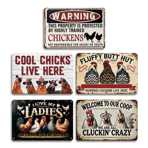 5PCS Chicken Coop Sign 30x20cm Metal Cool Chicks Live Here Information Signs 8x12 Inches Funny Vintage Decor Horizontal Sign For Chicken Yard And Hen House Decoration Rustic Design