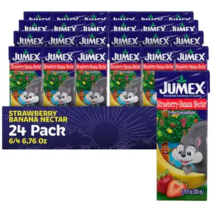 Jumex Strawberry Banana Nectar Juice Boxes for Kids - Fruit Juice Box with Straw - Mini Drinks for Kids - Made with Fresh Fruit Puree Concentrate - School Snacks & Smoothie Mix - 6.76oz, 24 Pack