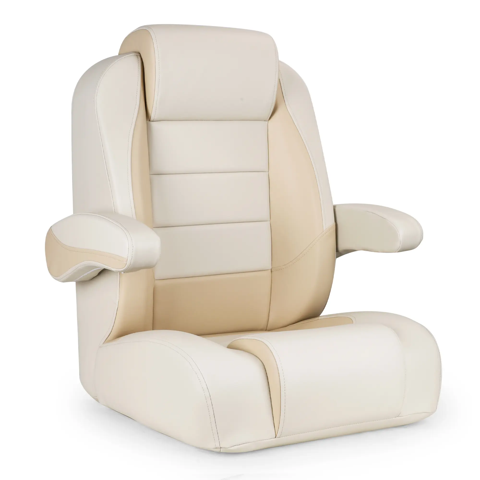 NORTHCAPTAIN Premium Vinyl Adjustable Reclining High-Back Pontoon Captain's Chair - Boating Bolt-Fit Boat Bucket Seat with Removable Armrest, Ivory/Beige