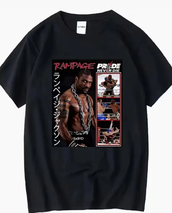 Rampage Jackson Pride Never Die Vintage MMA Wrestling T-Shirt - Official Signature Merchandise Tee with Chains & Never Die Graphic, Machine Washable Casual Streetwear for Martial Arts Fans