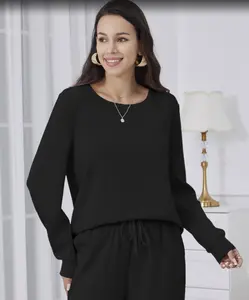 SDEER Women's Solid Color Round-Neck Sweatshirt