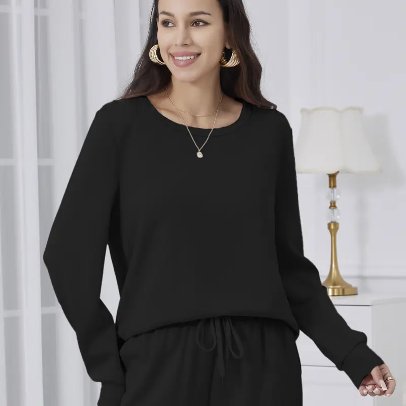 Women's Solid Color Round-Neck Sweatshirt