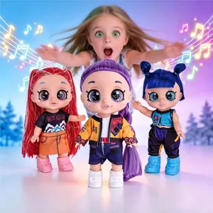 New Magical Cartoon Anime Idol Girl Group Singing Doll Toy Set,10 Inch Joint Moveable,5D Shining Eyes,Singing And Demonic Elimination Female Warrior Model,Purple,Red,Blue Hair Girls Doll Singing Theme Song,Cute Desktop Decoration&Collection,Gift For Girl.