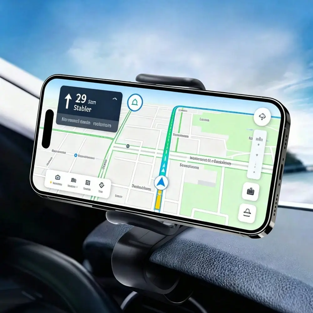 Car Phone Holder Dashboard Mount, 360° Rotatable Non-Slip Navigation Bracket for iPhone Android, Easy Installation Car Accessory