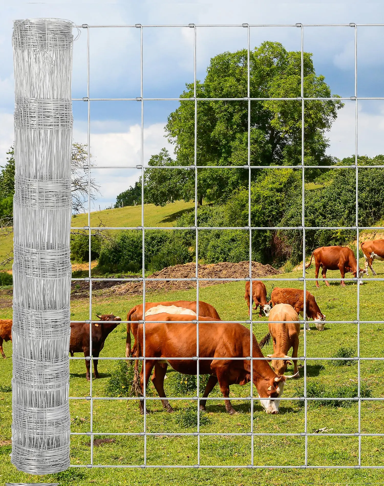 Gaomon Galvanized Wire Fencing Roll - Heavy-Duty Grid with Optimal Grid Design, Easy Installation for Cattle Farm Durable Farm Protection, Animal Containment, Garden Security