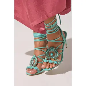 AKIRA GOLD CLIPSE AQUA HARDWARE EMBELLISHED STILETTO SANDAL